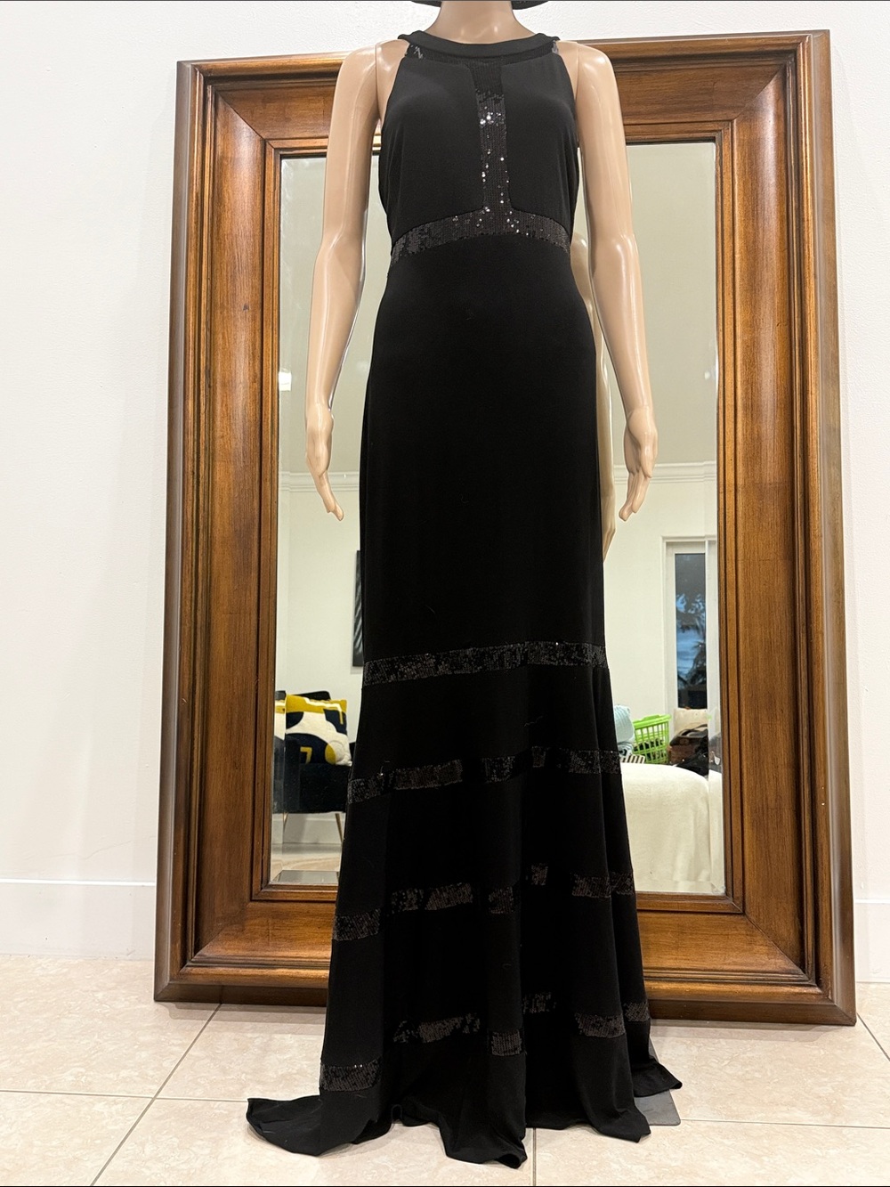 Xscape Black Evening Dress with Sequin Detail Size Women 14